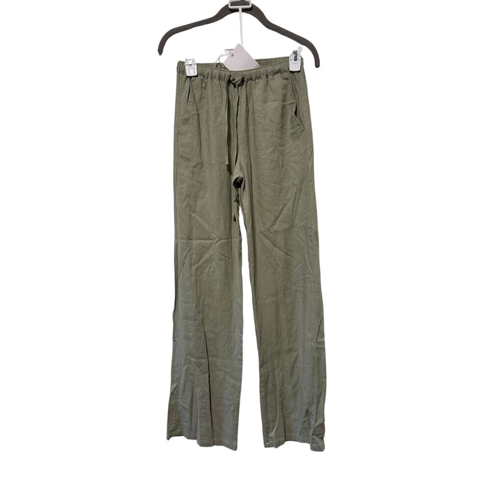 Pull&Bear Linen Blend Drawstring Pants Women’s XS Sage Green Wide Leg NWT - Picture 2 of 6